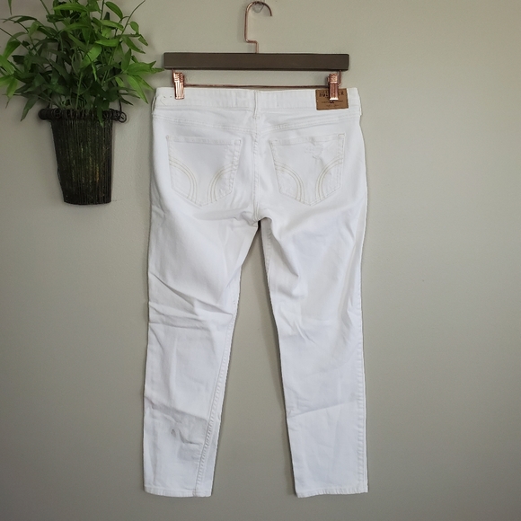 Hollister Crop Skinny Low Rise Distressed Ripped Rip Jegging White Jeans 7 28 - Picture 11 of 13